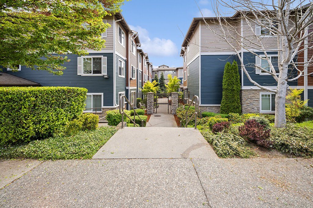 Gated entry exterior at Ballinger Court Senior Apartments in Edmonds WA